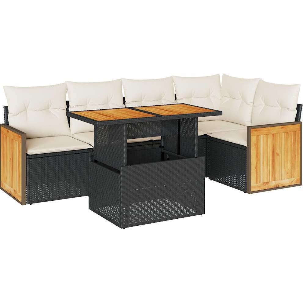 VidaXL, Gartenlounge, 6-tlg. Garten-Sofagarnitur mit Kissen Schwarz Poly Rattan
