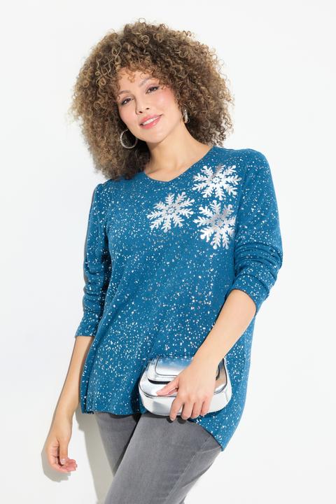 Produktbild Ulla Popken Sweatshirt, Schneeflocken, V-Ausschnitt, Langarm (58)