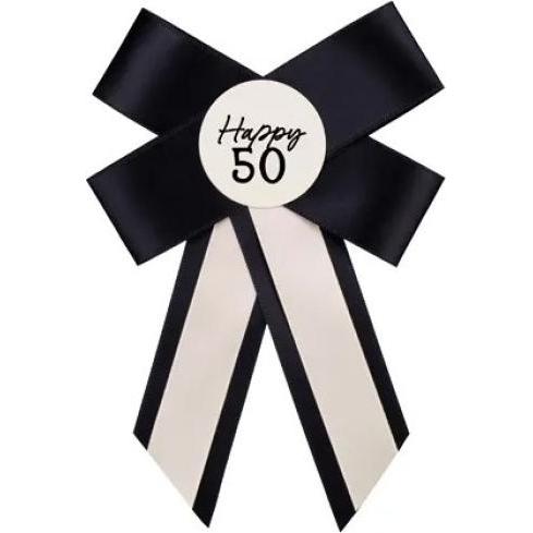 Partydeco Rosette 50. Geburtstag – Accessoire in Creme-Schwarz