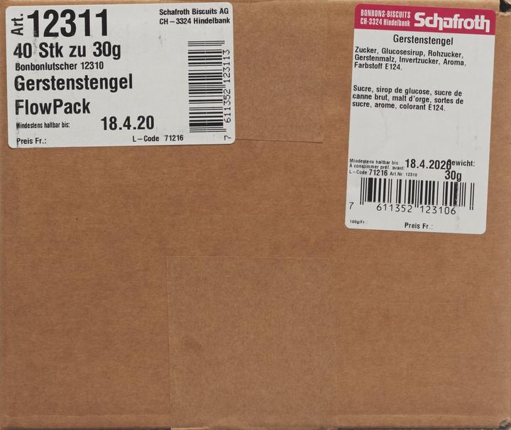 Nutritional values and ingredients Gerstenstengel Bolt (40 Piece, Latch, 1461 g)
