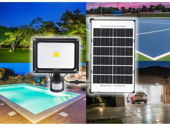 Produktbild Sygonix SY-5461110 Solar-Spot mit Bewegungsmelder 30W Naturweiss Schwarz (2100 lm, IP44)