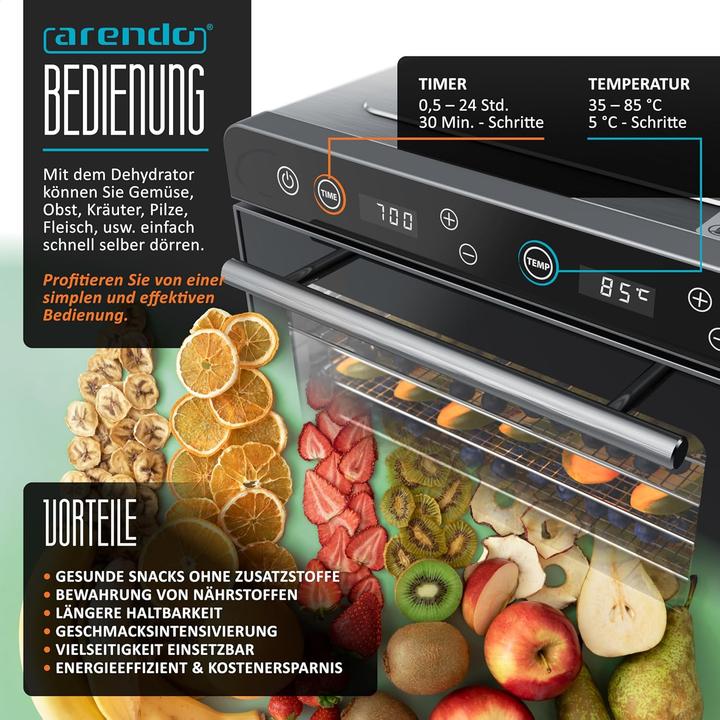 Produktbild Arendo Dörrautomat mit 8 Edelstahlgittern (700 W, 35°-85°C)