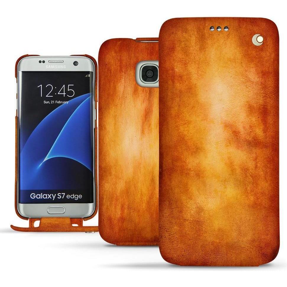 Noreve Lederschutzhülle vertikal (Samsung Galaxy S7 Edge), Smartphone Hülle, Orange