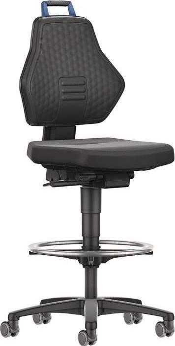 Actual product image Tecwerk Arbeitsdrehstuhl Rollen + Fussring Supertec schwarz Grifffarbe blau 580-860 mm