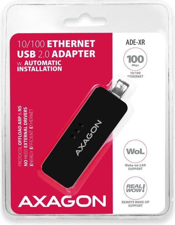 Actual product image Axagon ADE-XR Fast Ethernet 10/100 Adapter - USB 2.0 Type A (USB 2.0, RJ45 (1x))