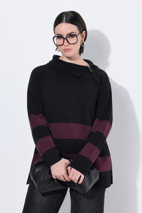 Produktbild Ulla Popken Pullover, Blockstreifen, Rollkragen, Zipper (54)