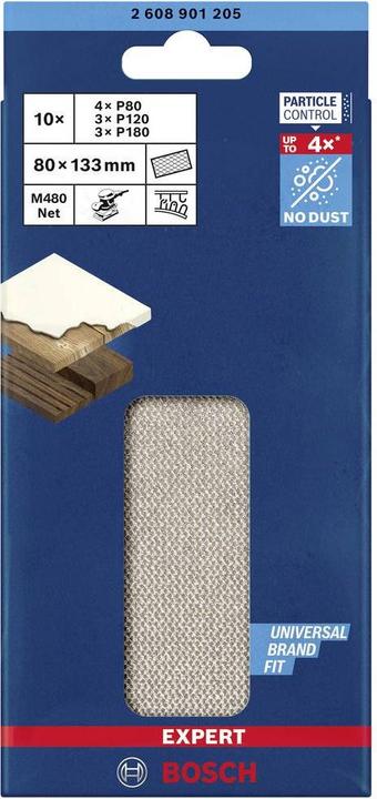 Produktbild Bosch Professional Zubehör EXPERT M480 Schleifnetz-Set, 80 x 133 mm, 10 Stück (120, 180, 80)