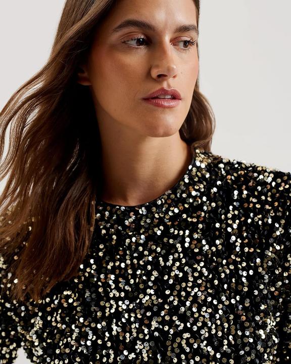 Immagine prodotto Ted Baker Zarhaaa, top in velluto con paillettes, maniche corte (38)