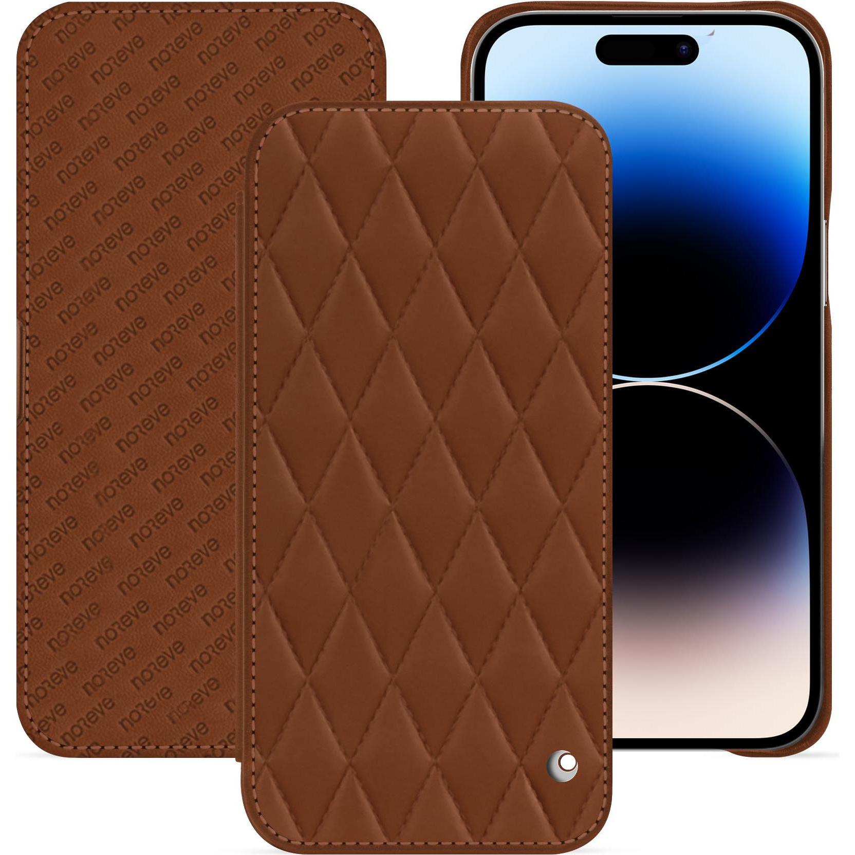 Noreve Lederschutzhülle horizontal (Apple iPhone 15 Pro Max), Smartphone Hülle, Braun