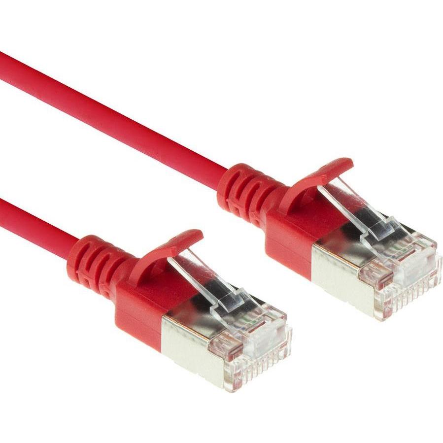ACT Rosso 0,25 metri LSZH U/FTP CAT6A datacenter slimline patch cable snagless con connettori RJ45 (U/FTP, CAT6a, 0.25 m), Cavo di rete