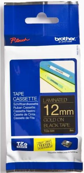 Actual product image Brother Tze-334 (1.20 cm, Gold, Black)