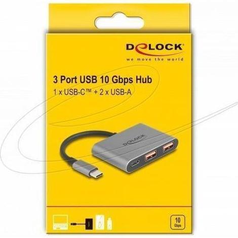 Thumbnail - Delock 3 Port USB Hub 10 Gbps mit USB Type-C zu 1 x USB Type (USB-C, 3 Ports), Dockingstation + USB Hub, Grau