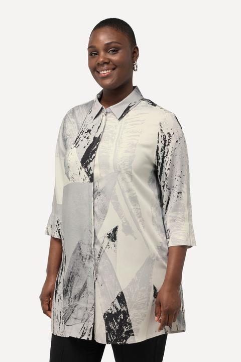 Actual product image Ulla Popken Feather Print Short Sleeve Tunic Blouse (46, 48)