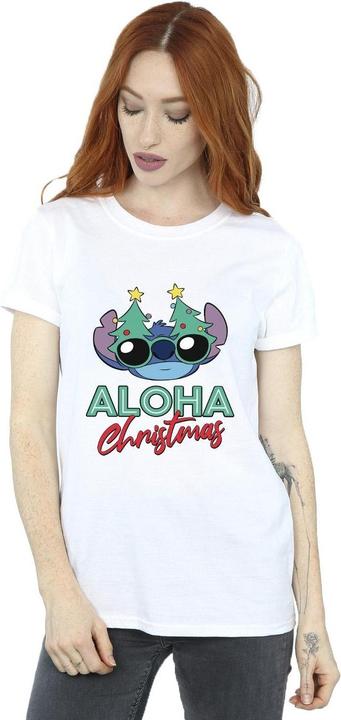 Actual product image Disney Womens/Ladies Lilo And Stitch Christmas Tree Shades Cotton Boyfriend T-Shirt (3XL)