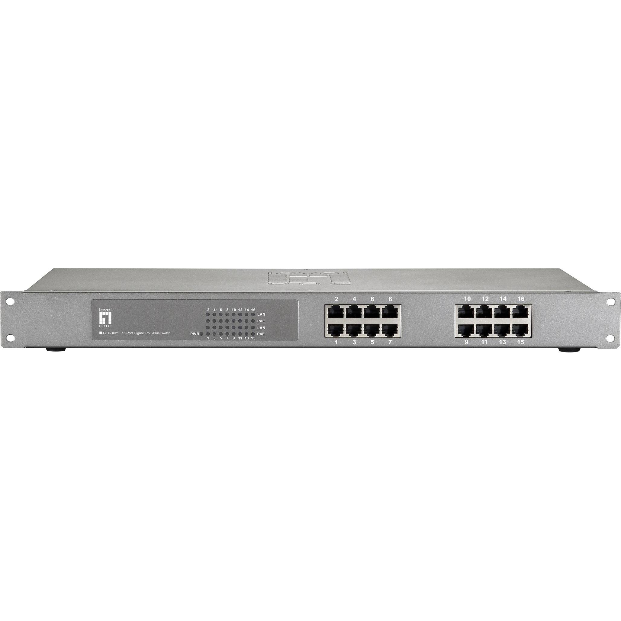 LevelOne GEP-1621W150 (16 Ports), Netzwerk Switch, Grau