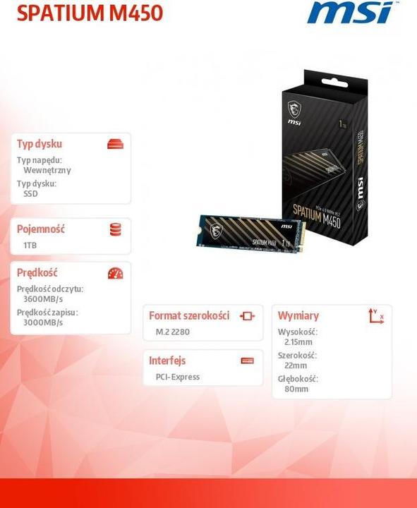 Actual product image MSI Spatium M450 (1000 GB, M.2 2280)