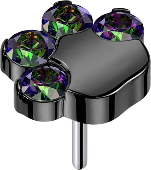 Produktbild Star Piercing Threadless schwarz Pfote mit Kristallen dunkel multicolor (ohne Messing, Titan G23)