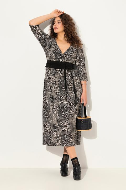 Immagine prodotto Ulla Popken Maxi abito in jersey dal look animalier con taglio svasato, scollo a V e maniche a 3/4 (54)