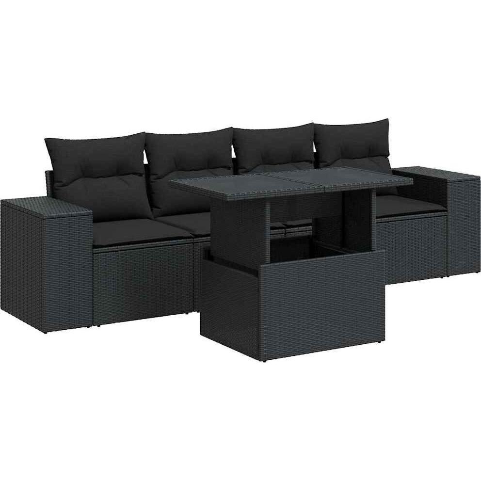 VidaXL, Gartenlounge, 5-tlg. Garten-Sofagarnitur mit Kissen Schwarz Poly Rattan