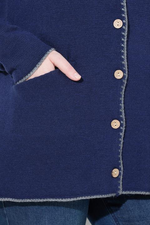Produktbild Ulla Popken Long-Strickjacke, Hirsch-Stickerei, A-Linie, Stehkragen (42, 44)
