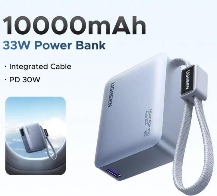 Produktbild Ugreen Powerbank Powerbank 10000mAh PB584, USB + USB-C, 33W, wbudowany kabel (szary) (10000 mAh, 33 W)