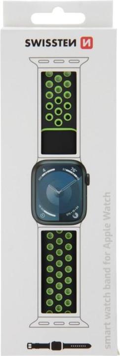 Actual product image Swissten Silicone Band for Apple Watch - Sport 42/44/45/49 mm Black/Green (Silicone)