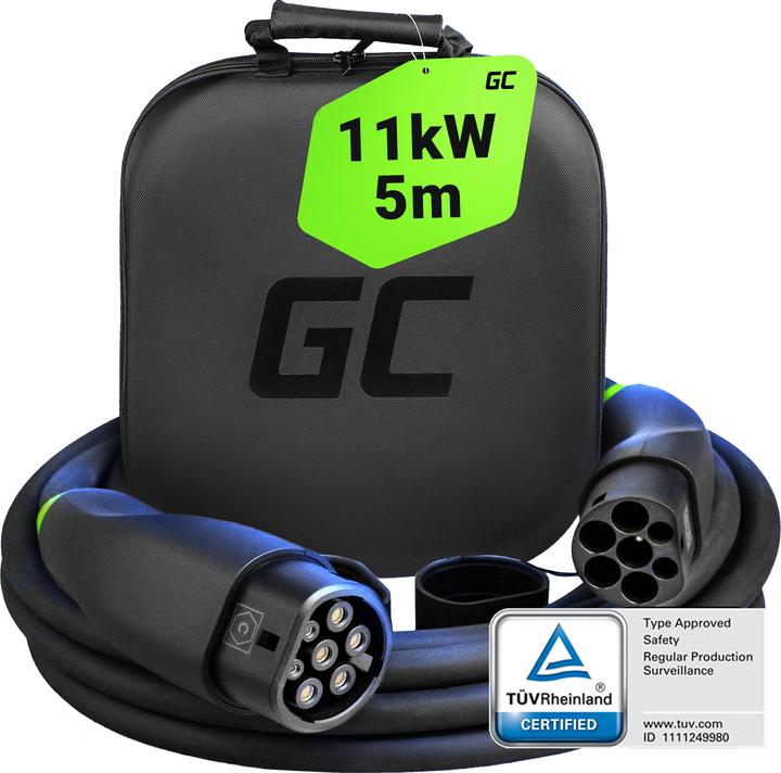 Image du produit GreenCell Câble EV Green Cell GC Snap Type 2 11kw 5m (Type 2, 11 kW, 16 A, 5 m)