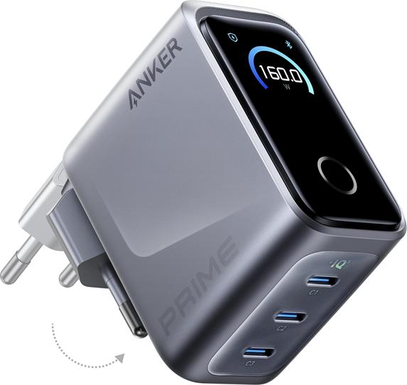 Anker Prime 3-USB-C Schnellladegerät 160W Silber (160 W, 3 Ports)