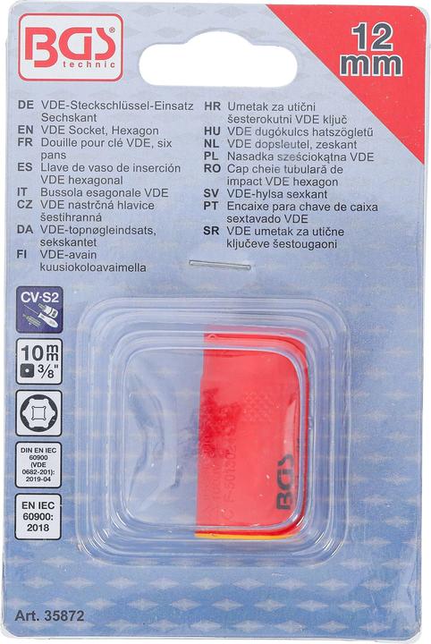 Immagine prodotto BGS VDE-Steckschlüssel-Einsatz Sechskant | Antrieb Innenvierkant 10 mm (3/8") | SW 12 mm (12 mm)