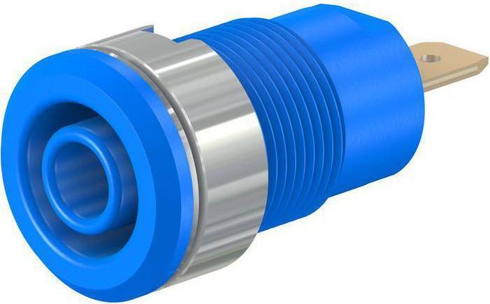 Stäubli Bananenbuchse Blau 4 mm Messing Gold 1kVAC 1kVDC 24A Flachstecker 4,8 x 0,8 mm Packung à 2 Stück