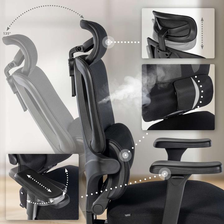 Image du produit CLP Chaise de bureau Altamont réglable en hauteur pivotante ergonomique avec appuie-tête