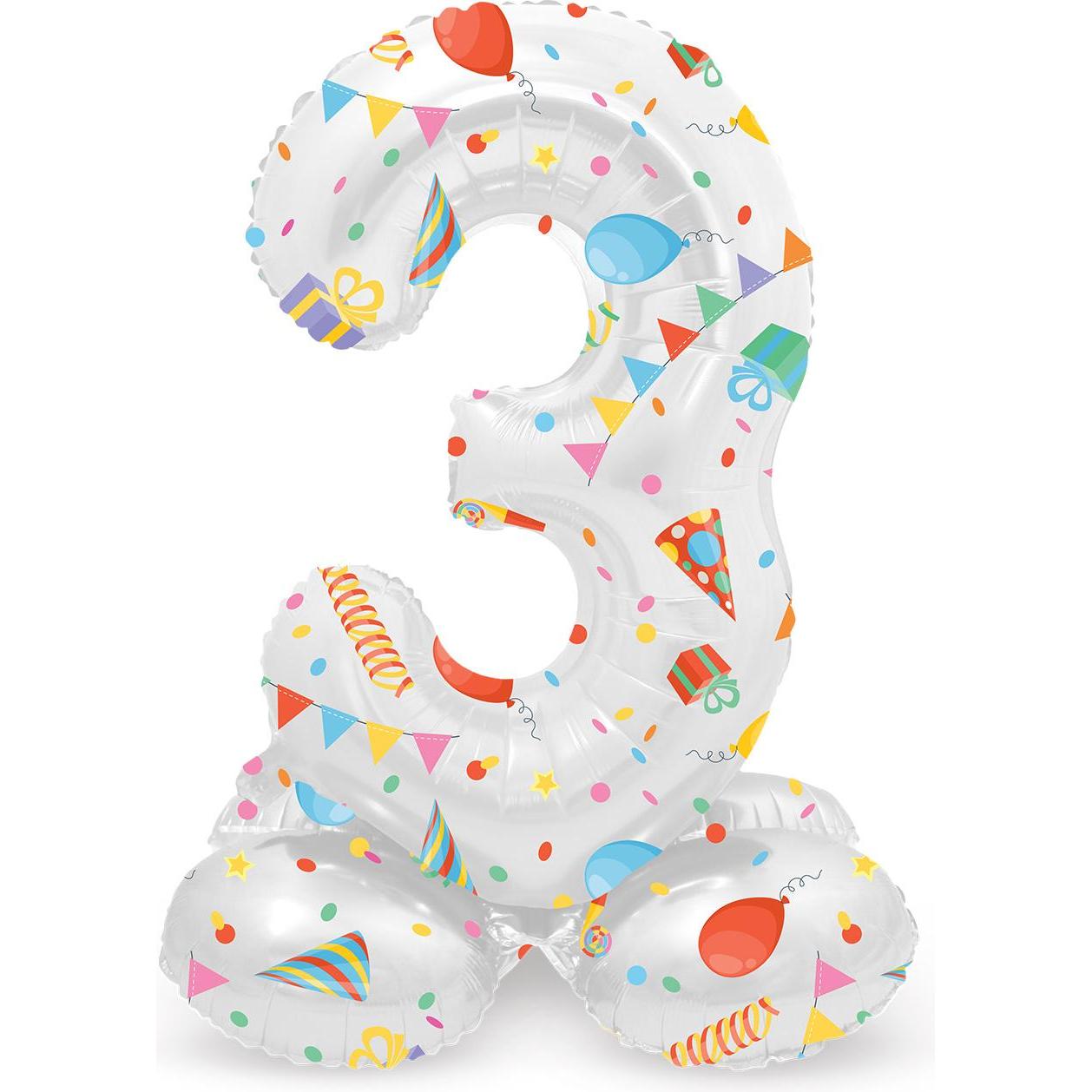Folat Stehender Folienballon Joyful Party Zahl 3 -72cm