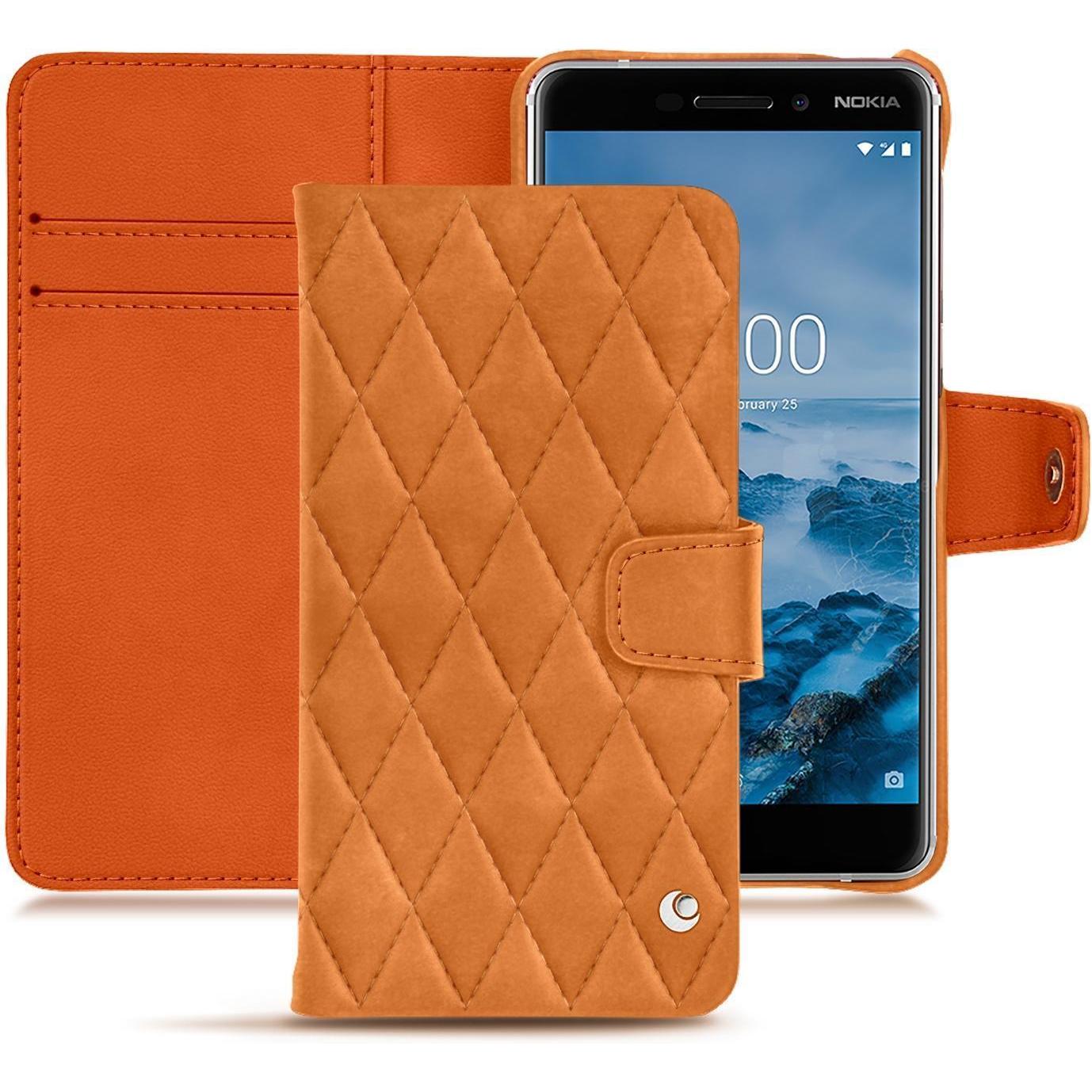Noreve Lederschutzhülle Wallet (Nokia 6 (2018)), Smartphone Hülle, Orange