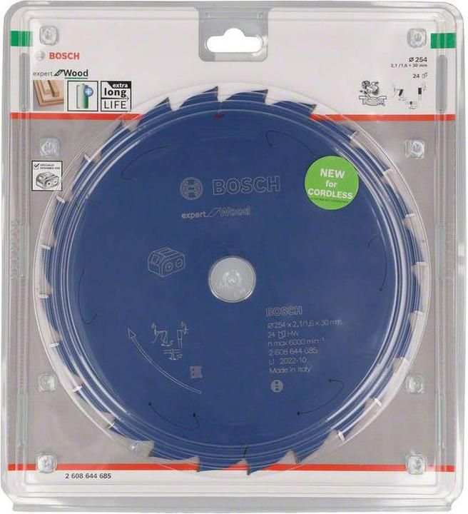 Produktbild Bosch Professional Zubehör Kreissägeblatt für Akkusägen Expert for Wood, 254 x 2,1/1,6 x 30, 24 Zähne