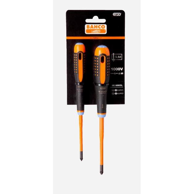 Bahco, Schraubenzieher, Insulated screwdriver set ERGO™ Combi slim 2 pcs - SL5/PZ1 SL6/PZ2 - 1000V VDE (Schlitz)