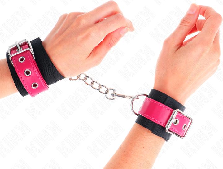 Image du produit Kink Manchettes En Nylon Noir Avec Ceinture En Cuir Artificiel Framboise Rose Réglable 19-29 cm X 5.1