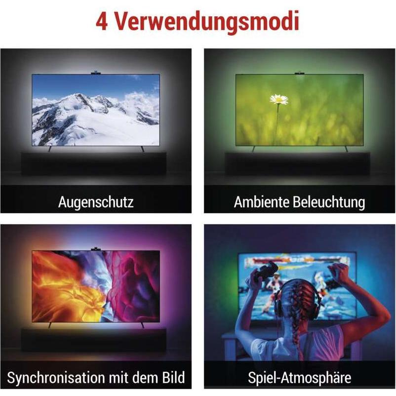 Thumbnail - Emos, Wandleuchte + Deckenleuchte, GoSmart Ambient LED RGB Beleuchtung für TV 55“ (139 cm) (450 lm)