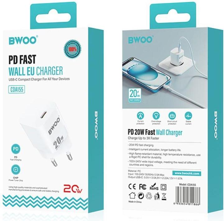 Actual product image Bwoo 20W mini wall charger CDA155 USB-C (20 W)