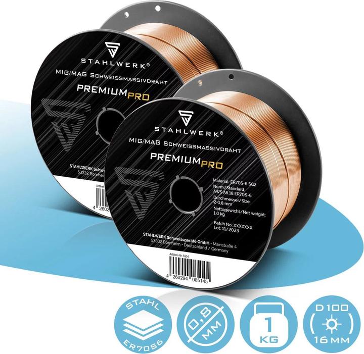 Produktbild Stahlwerk Schweissdraht MIG/MAG Ø 0,8mm Stahl SG2 ER70S-6 1 kg Drahtrolle 2er Set