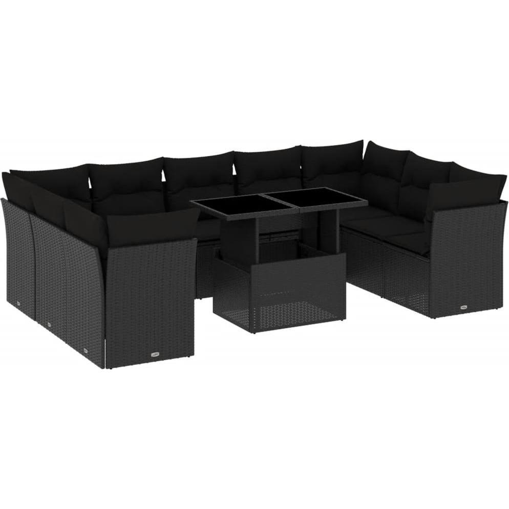VidaXL, Gartenlounge, Gartenmöbel Sofa Garnitur Sitzgruppe Lounge 10-tlg. Schwarz Poly Rattan