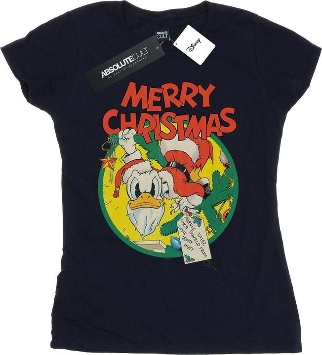 Actual product image Disney Womens/Ladies Donald Duck Merry Christmas Cotton T-Shirt (XXL)