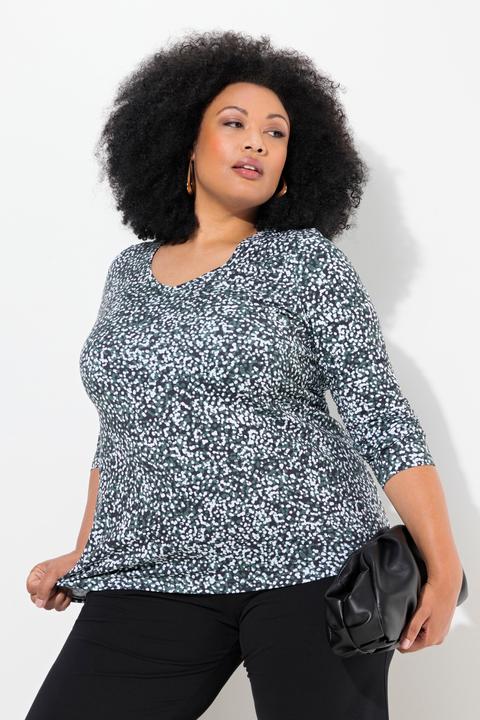 Produktbild Ulla Popken Longshirt, gemustert, A-Linie, V-Ausschnitt, Langarm (50, 52)
