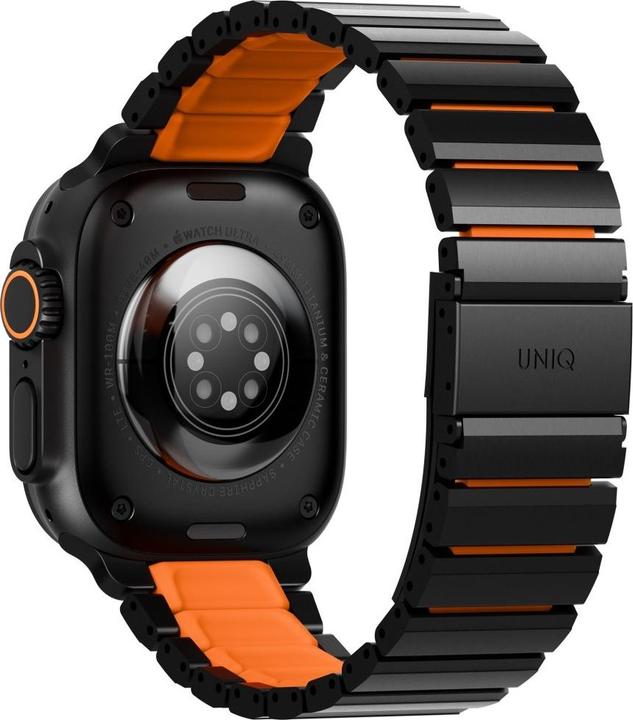 Actual product image Uniq Strova Flex Strap for Apple Watch 44/45/46/49mm Black Orange (Silicone, Stainless steel)