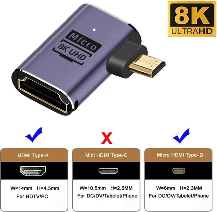 Produktbild PowerGuard Micro HDMI auf HDMI 2.1 90-Grad Winkel Left Adapter (Micro HDMI)