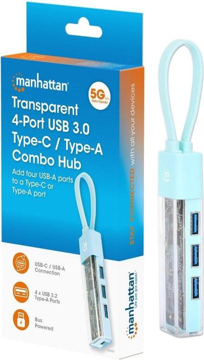 Actual product image Manhattan Hub USB 3.2 Gen1 Typ-C/A 4x USB-A 3.0 pasywny przezroczysty (USB-C, 4 Ports)