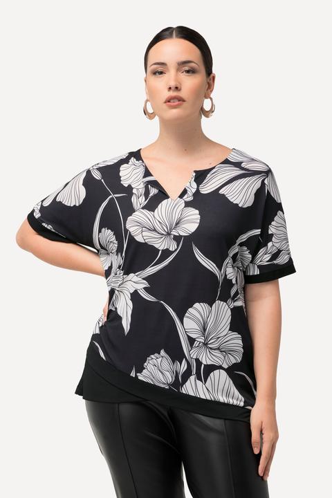 Actual product image Ulla Popken Mix Fabric Floral Print Top (46, 48)