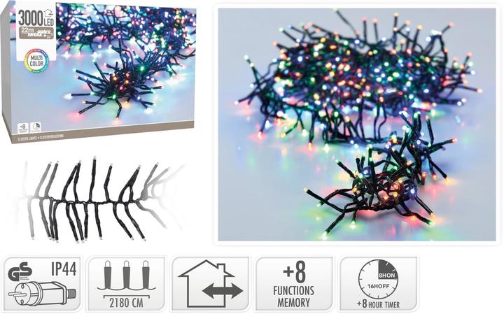 Productafbeelding Koopman LED-Clusterlichterkette Büschel bunt, 3000 LEDs, schwarzes Kabel, Innen/Aussen, 25m (25 m)