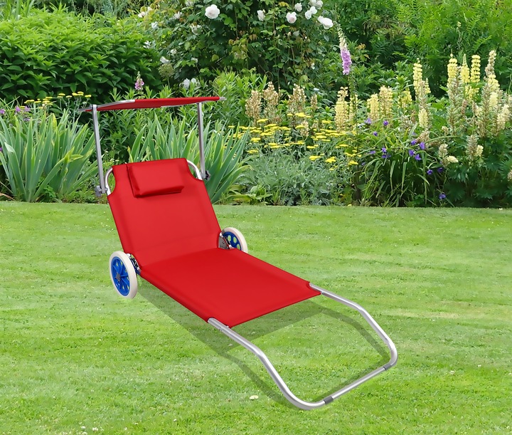 Productafbeelding VCM Ligstoel met wieltjes en zonnekap (165 cm)
