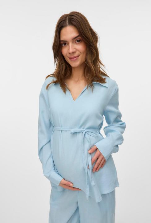 Produktbild Mamalicious Normal geschnitten V-Ausschnitt Ärmelbündchen mit Knopf Schmale Ärmel Top Bluse (M)