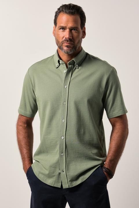 Immagine prodotto JP1880 Camicia di seersucker con mezze maniche, colletto button-down e vestibilità moderna (4XL)